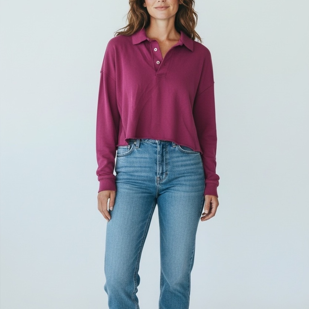 Cumberland Bay Cropped Polo Shirt Women XXL Magenta Burgundy